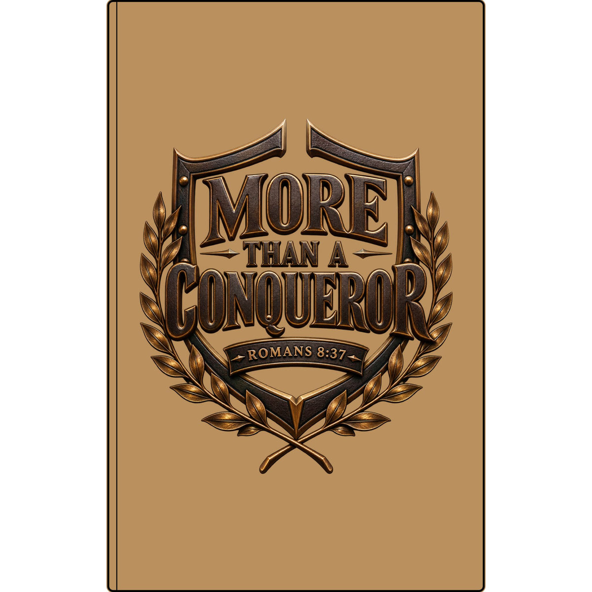 More Than a Conqueror Vegan Leather Journal — Romans 8:37 Engraved Faith Notebook