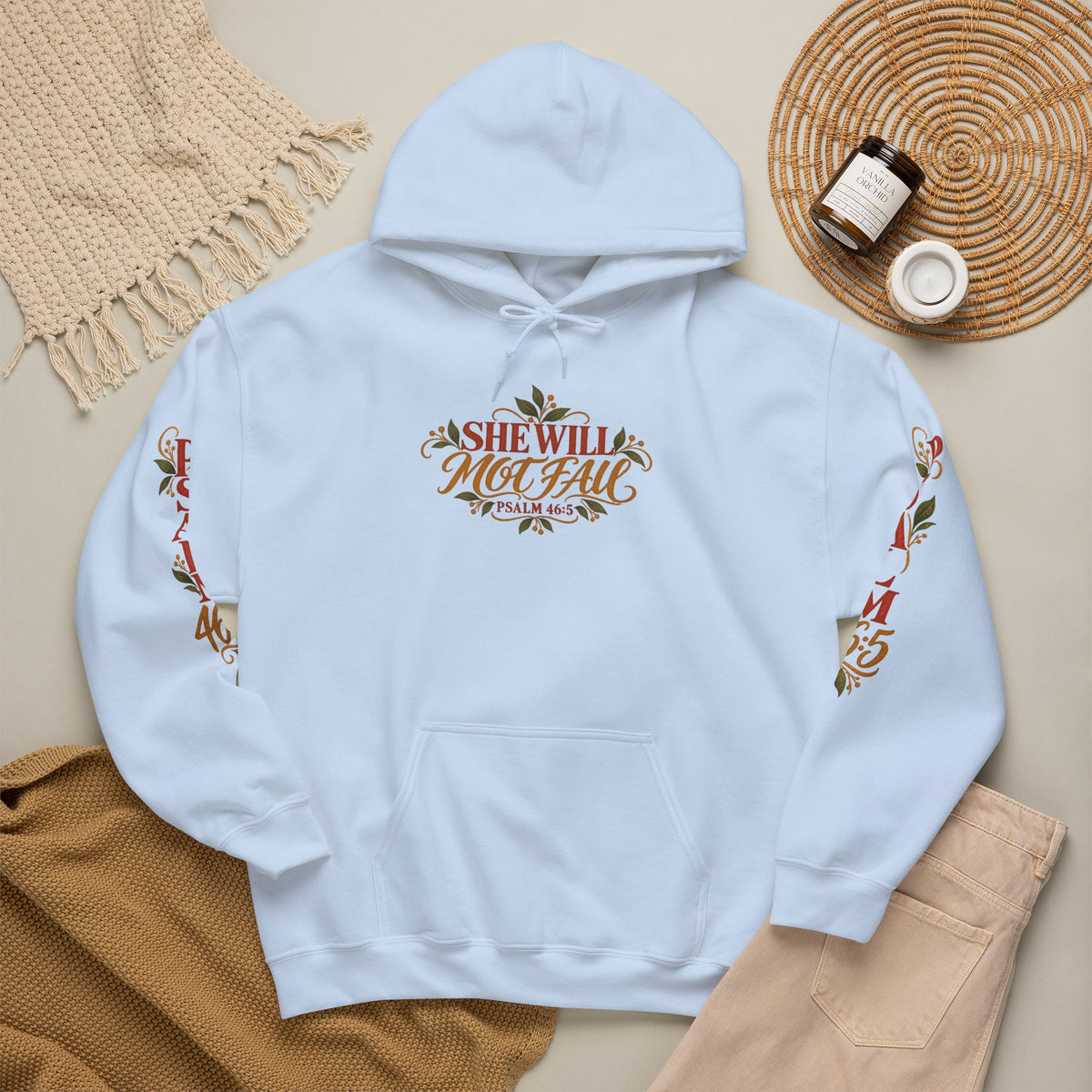 Psalm 46:5 'She Will Not Fall' Hoodie – Floral Faith Women’s Pullover