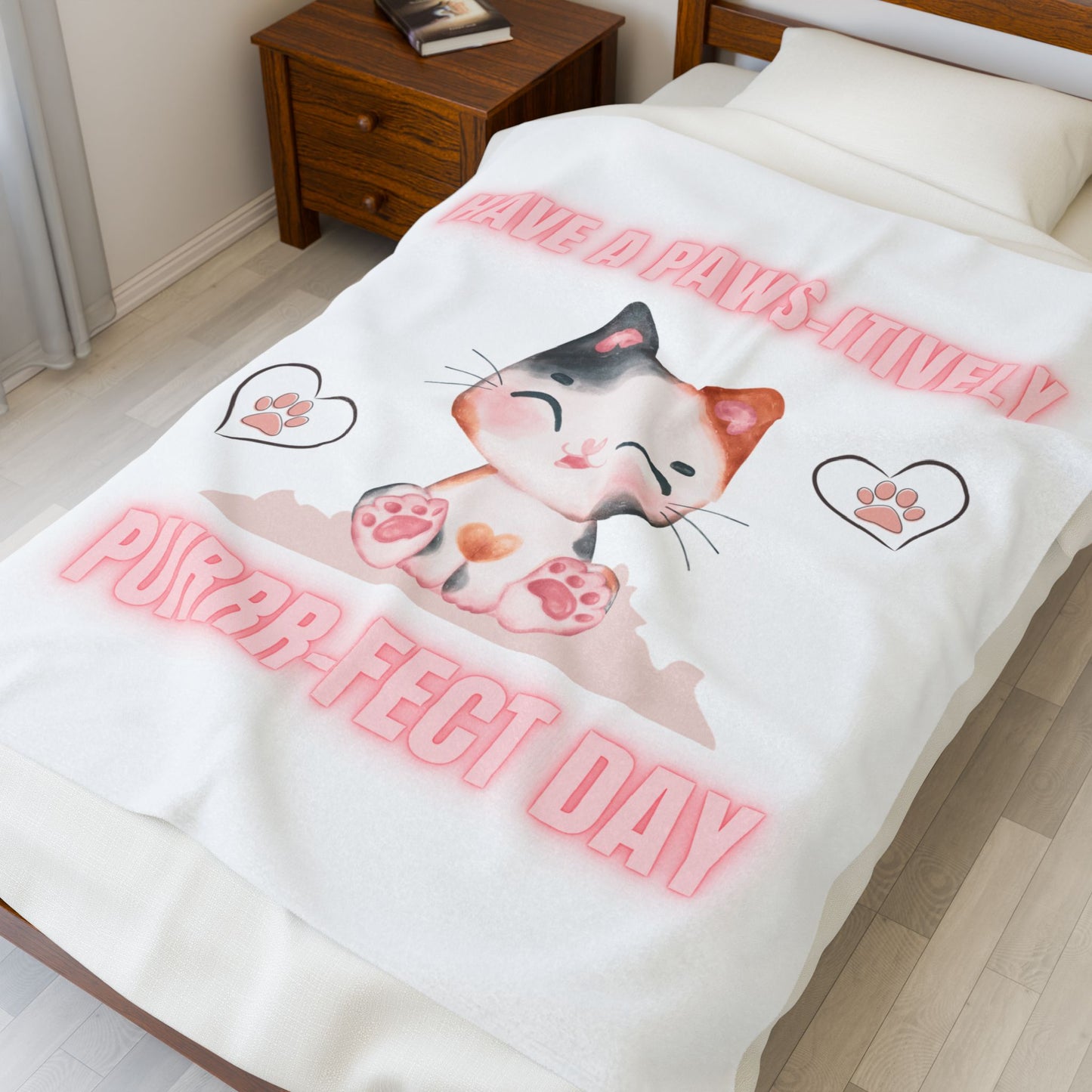 Cute Cat Plush Blanket - "Have a Paws-itively Purrr-fect Day" - Ideal Gift for Cat Lovers