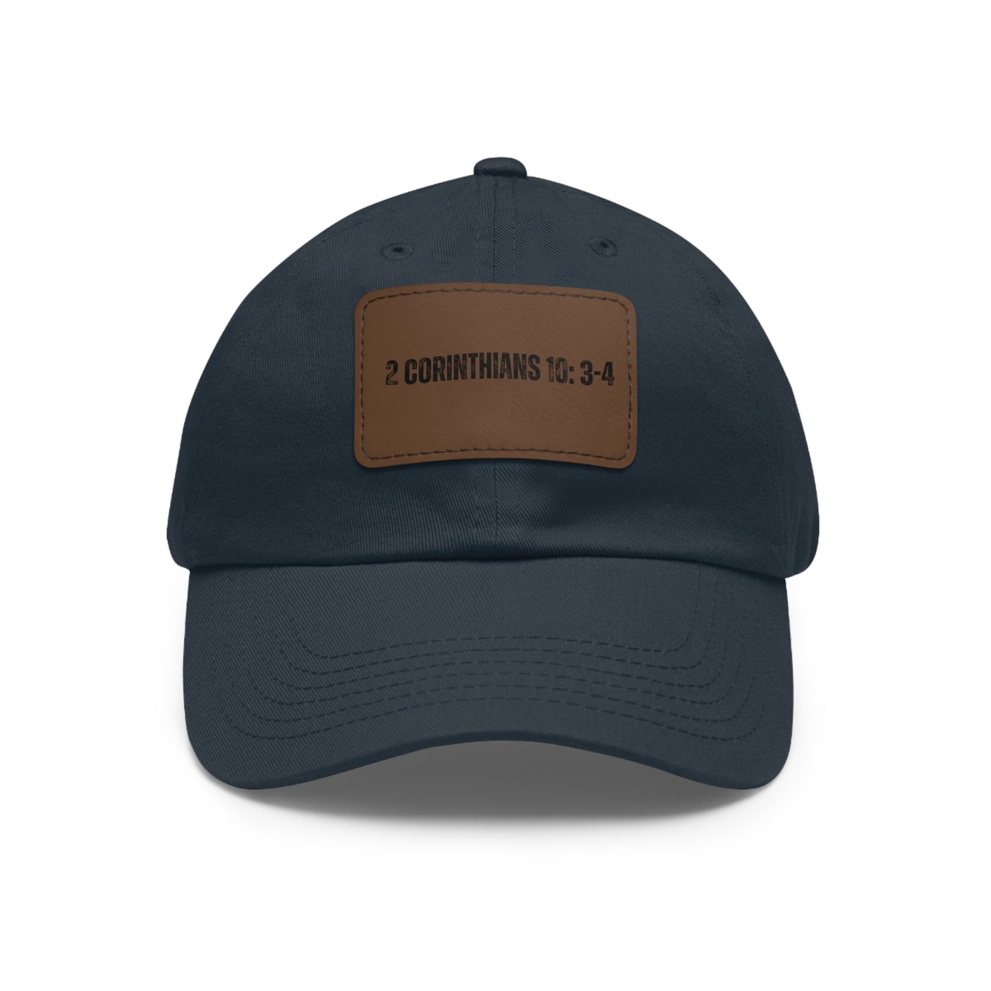 2 Corinthians 10:3-4 baseball cap with leather patch