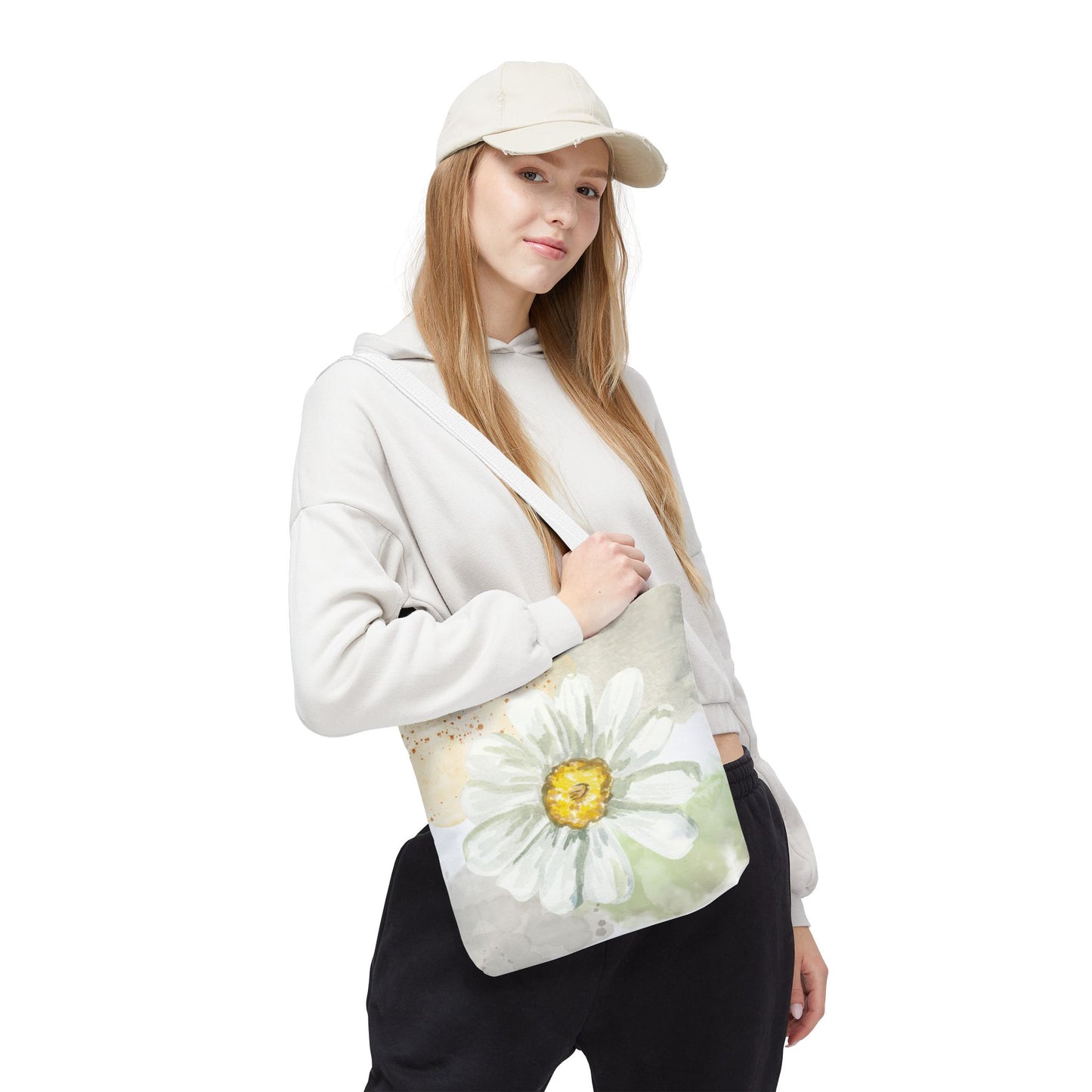 White Watercolor Daisy Tote Bag