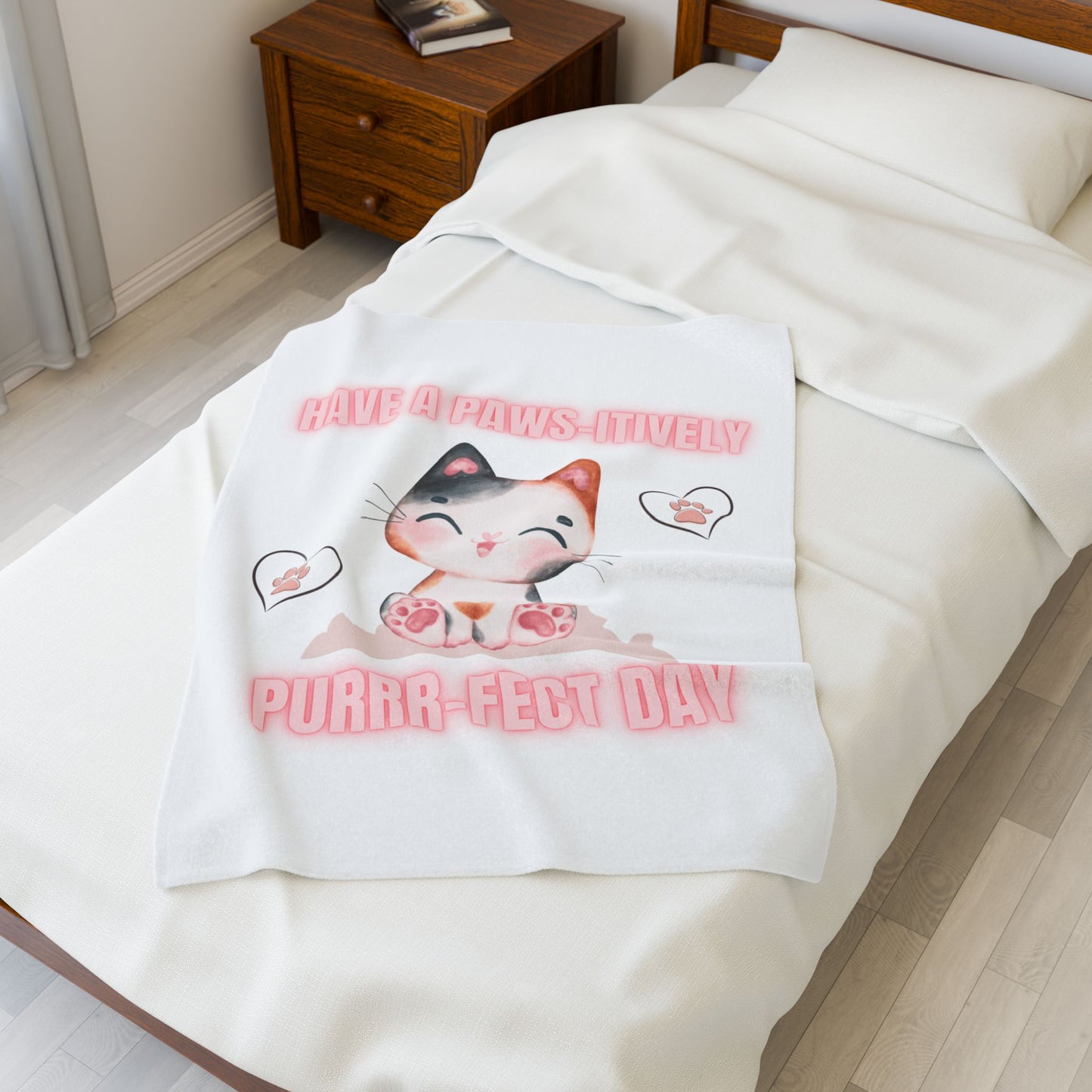 Cute Cat Plush Blanket - "Have a Paws-itively Purrr-fect Day" - Ideal Gift for Cat Lovers