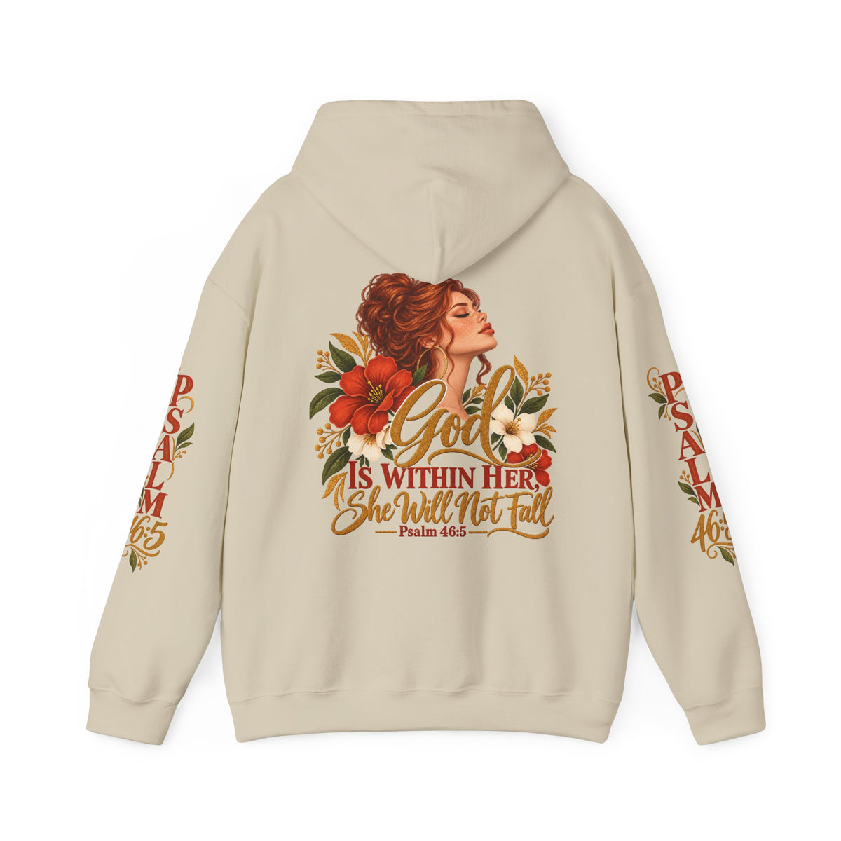 Auburn Woman Psalm 46:5 'She Will Not Fall' Hoodie – Floral Faith Women’s Pullover