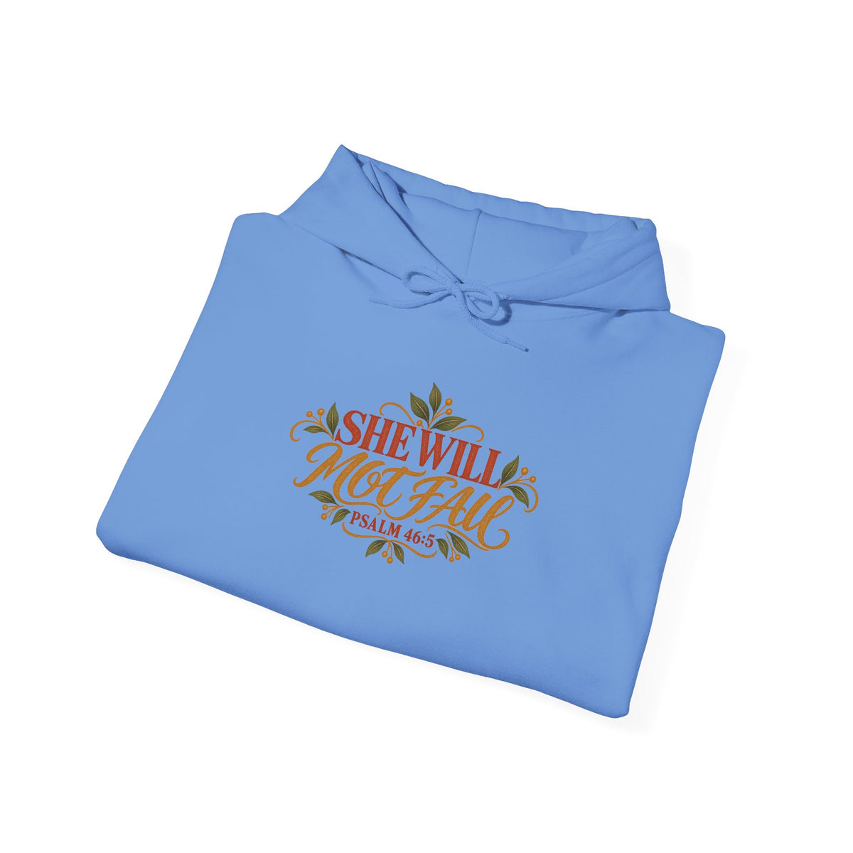 Brunette Woman Psalm 46:5 'She Will Not Fall' Hoodie – Floral Faith Women’s Pullover