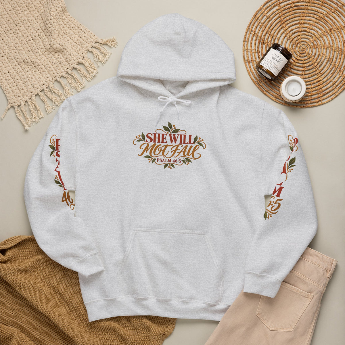 Blonde Woman Psalm 46:5 'She Will Not Fall' Hoodie – Floral Faith Women’s Pullover