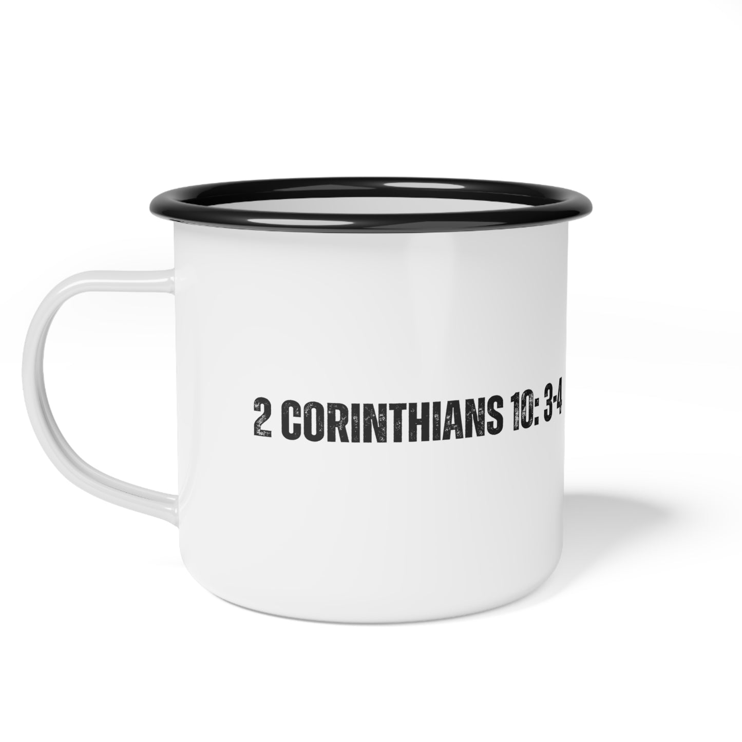 Weapons of our Warfare Enamel Camp Cup - 2 Corinthians 10:34 - Perfect for Outdoor Adventures & Everyday Use