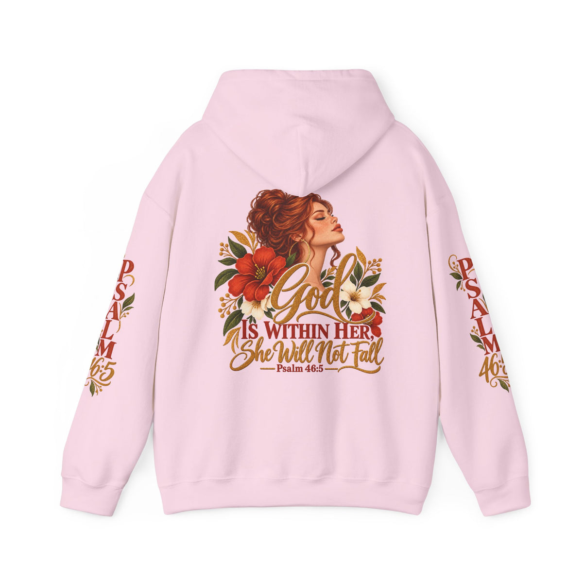 Auburn Woman Psalm 46:5 'She Will Not Fall' Hoodie – Floral Faith Women’s Pullover