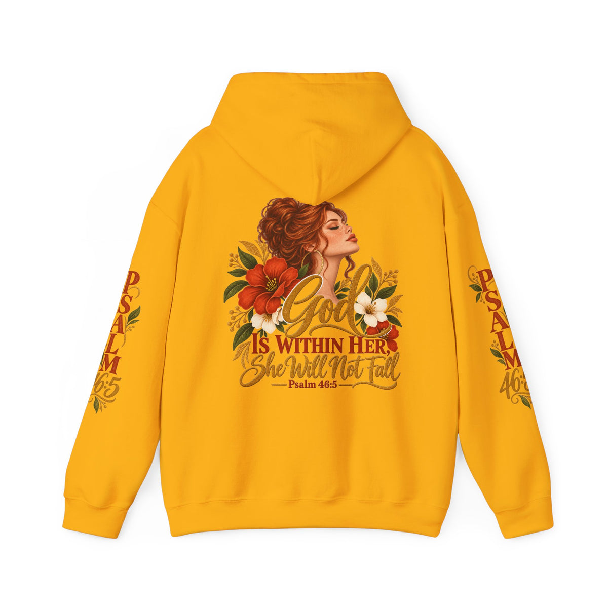 Auburn Woman Psalm 46:5 'She Will Not Fall' Hoodie – Floral Faith Women’s Pullover