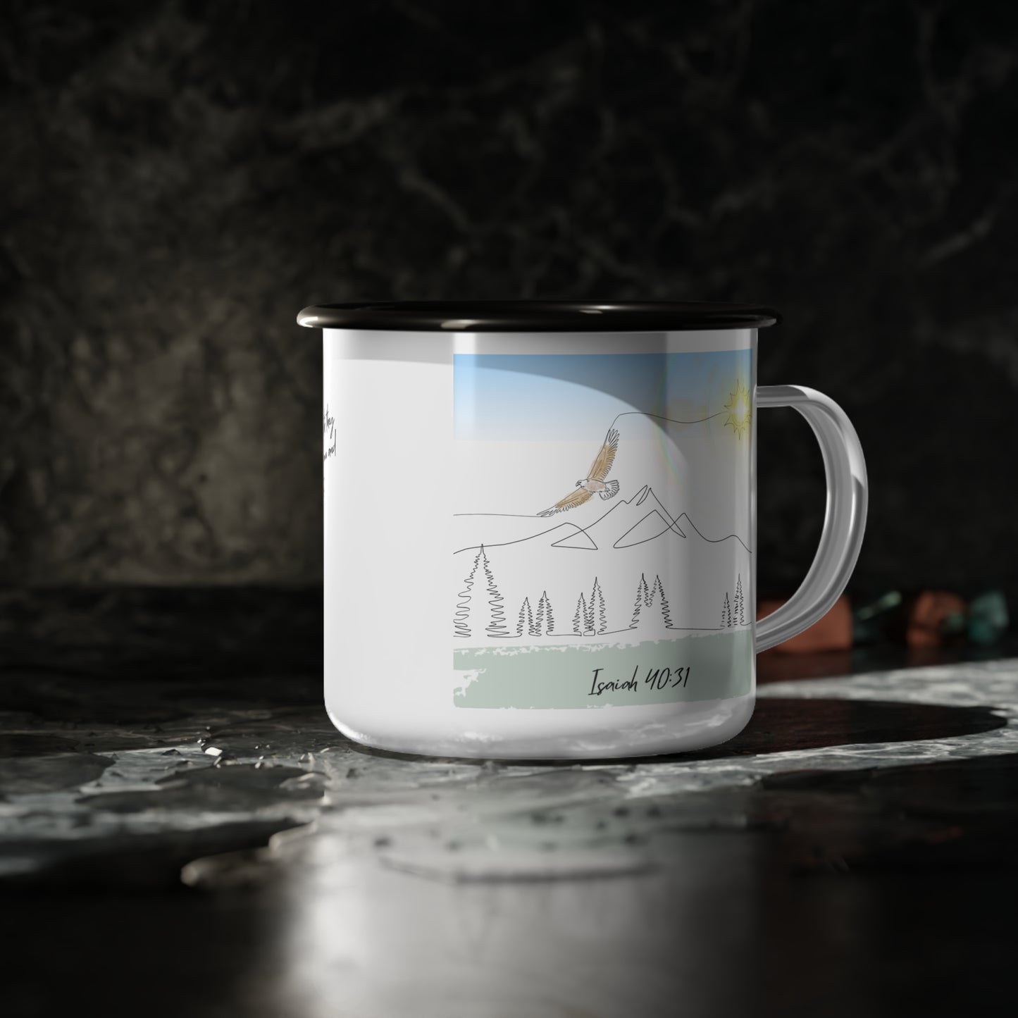 Wings like Eagles Enamel Camp Cup - "Jesus, Coffee, and Me" - Perfect for Faith Lovers