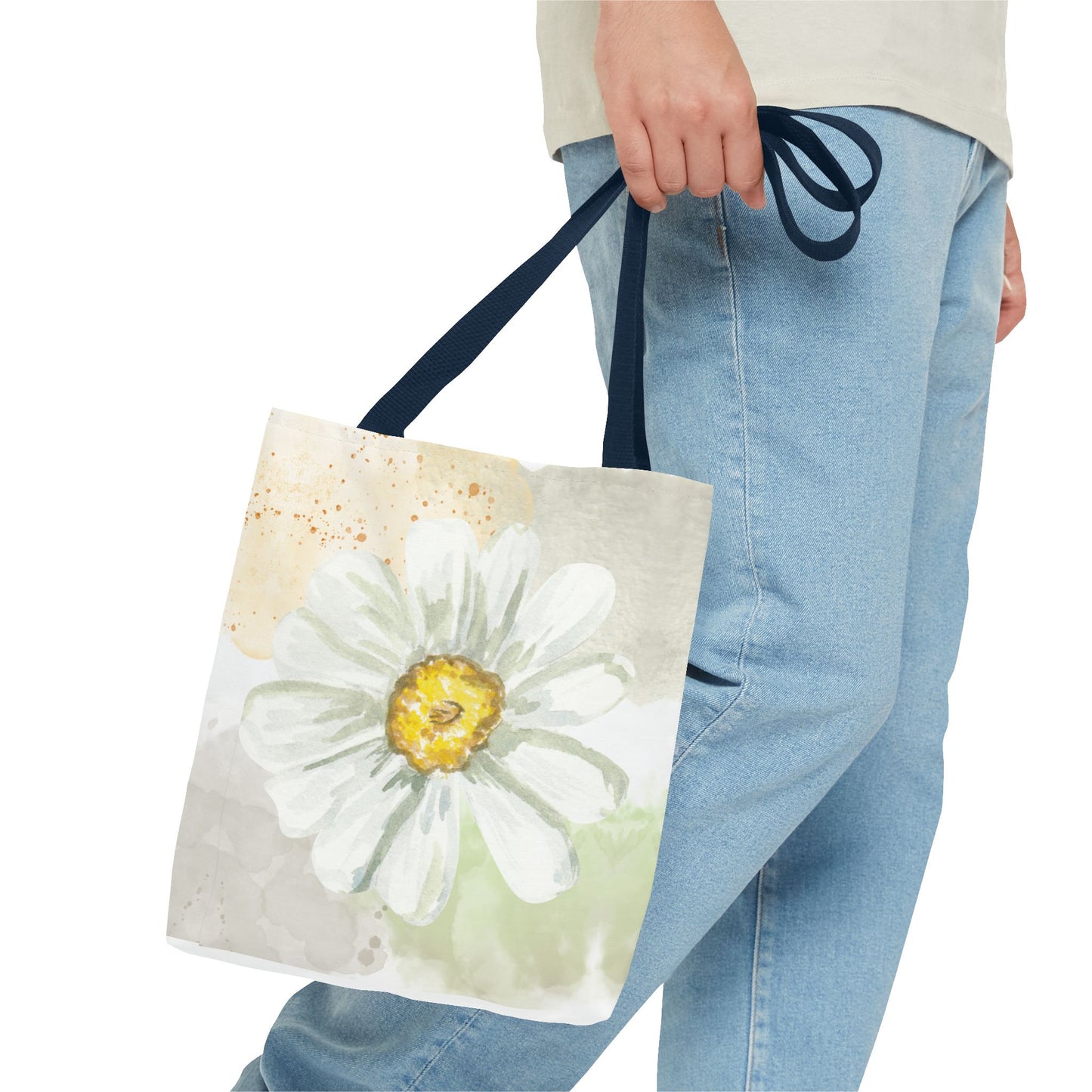White Watercolor Daisy Tote Bag