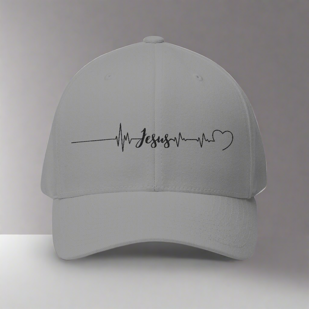 Jesus heartbeat Embroidered Fitted Cap - Stay Positive & Stylish