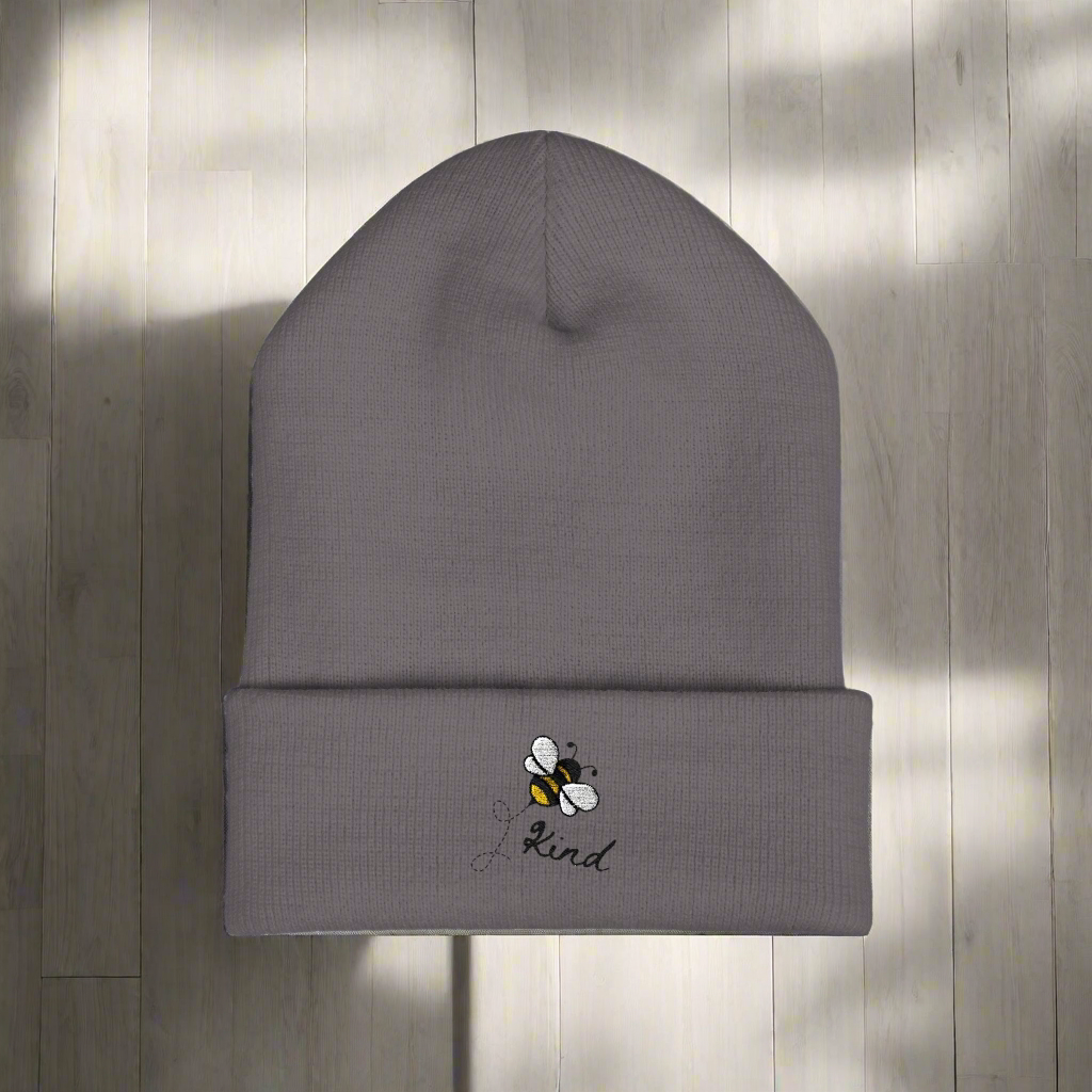 Bee Kind Classic Cuffed Beanie | Embroidered Winter Hat